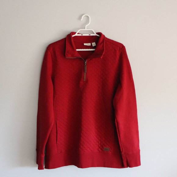 L.L. Beans Womens Red Sz XL 1/4 Zip Quilted Long Sleeve Pullover Sweater - Picture 1 of 13